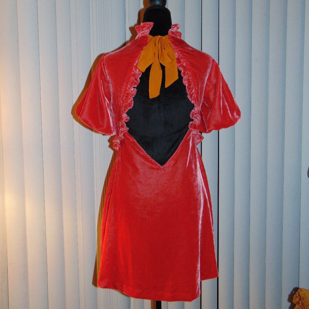 Free People Gum Drop Mini Dress Velvety Velour Crochet Ruched Style Tangerine S